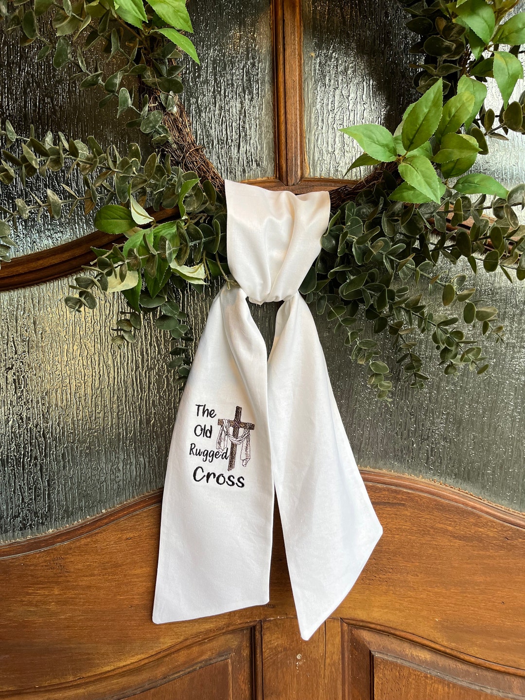 Easter Embroidered Wreath Sash Cross Wreath Sash Easter Cross Decor the