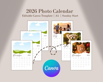 2026 Photo Calendar Template, Editable Family Gift (Canva)