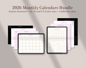 2026 Monthly Calendar Bundle: Vertical & Horizontal Layouts (Digital + Printable PDF)
