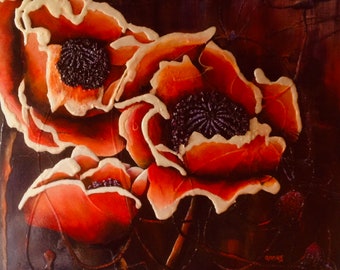 Toothed poppies, gallery canvas 36/36, acrylic, by Anne S.