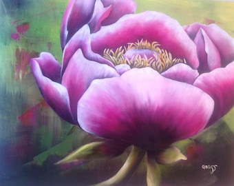 Peony, gallery canvas, 24 by 30, acrylic and oil, contemporary canvas, timeless, by Anne S.