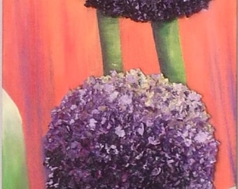 Winged trio, gallery canvas 10/48, acrylic, bouquet of garlic, mixed technique, contemporary canvas