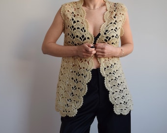 Vintage crochet long vest. Originally women’s size M. 70’s era.
