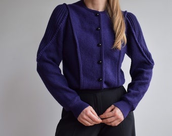 Vintage purple Austrian wool cardigan. Originally women’s size S / M. 90’s era.