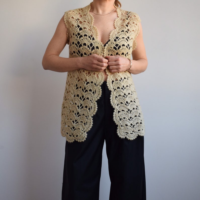 Vintage crochet long vest. Originally womens size M. 70s era. image 3