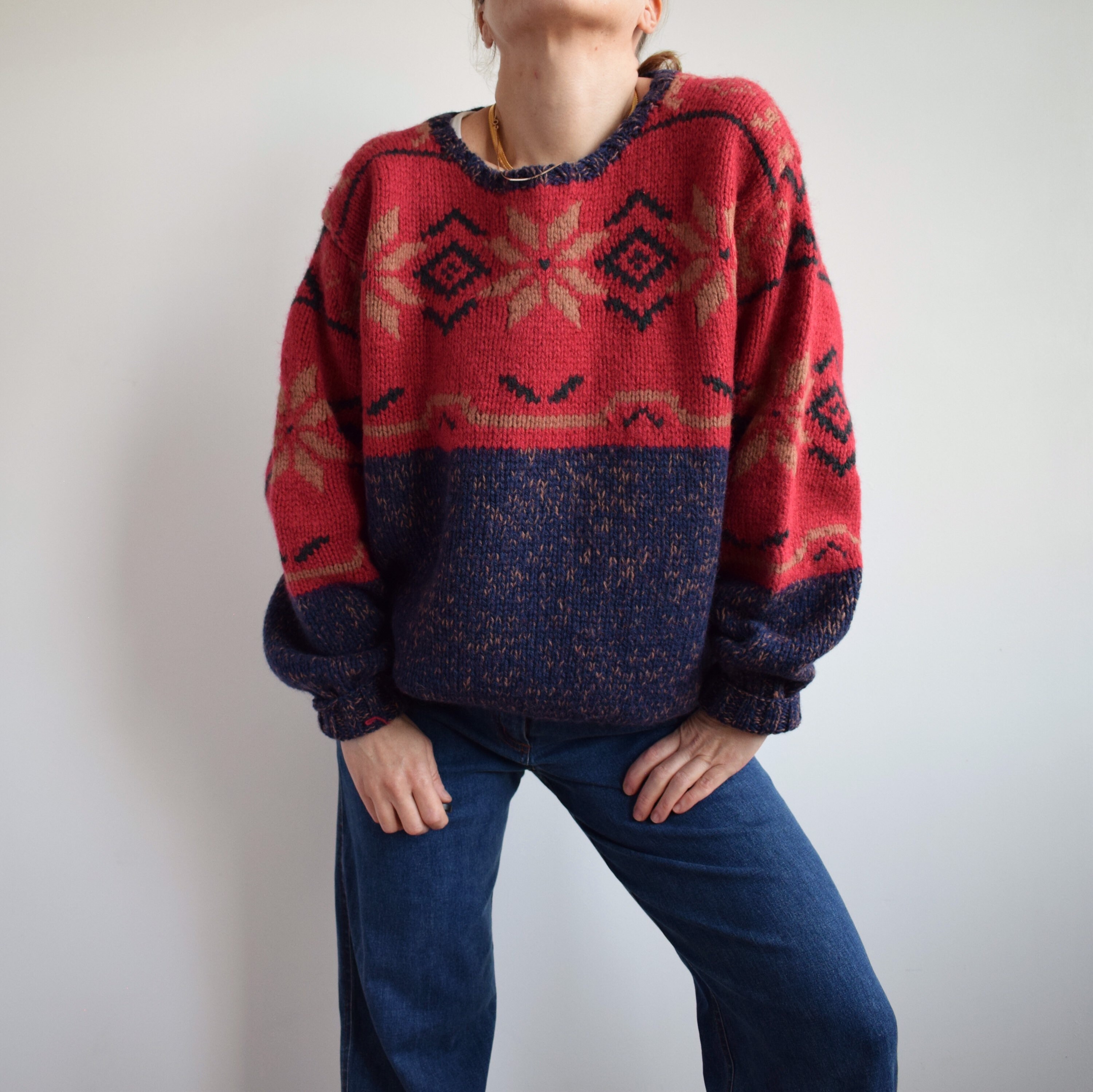 solide Dochter wedstrijd Vintage Hand Knitted Jumper. Originally Womens Size M. 90s - Etsy Norway