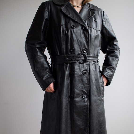 Trench en cuir vintage. Taille L pour femme a l origine. Epoque 80. Etsy Canada