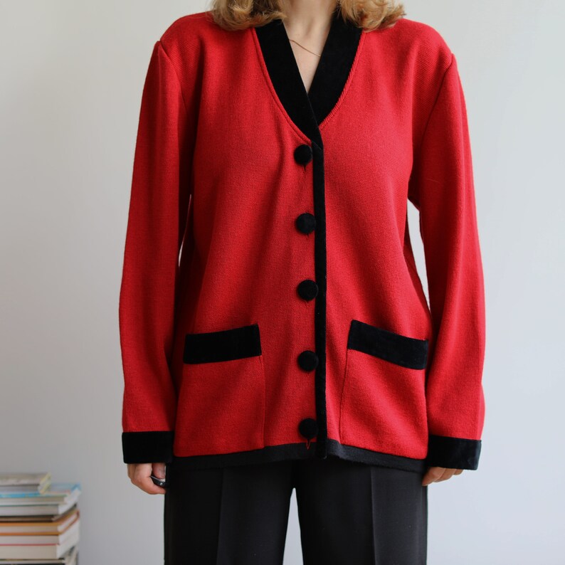 Vintage red wool cardigan. Originally womens size M. Early 90s era. image 2