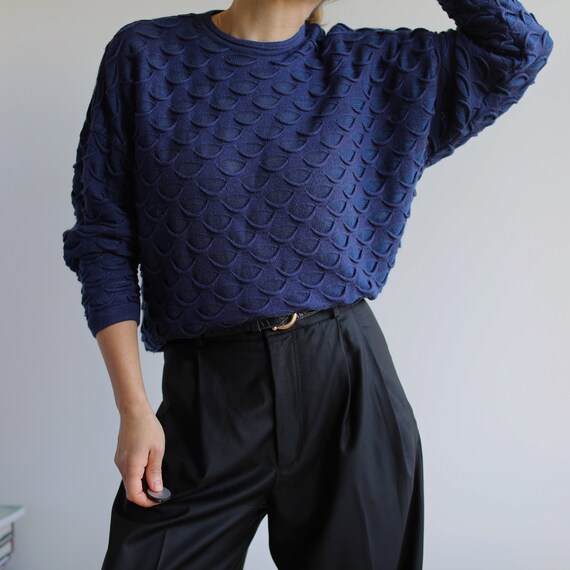 Vintage navy blue textured pullover jumper. Origi… - image 2