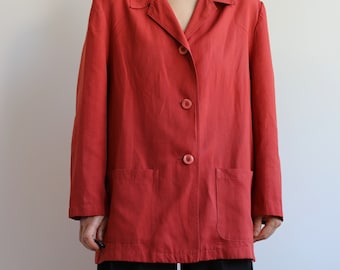Vintage burgundy red lyocell / linen oversized blazer / jacket. Originally women’s size XL. 90’s era.