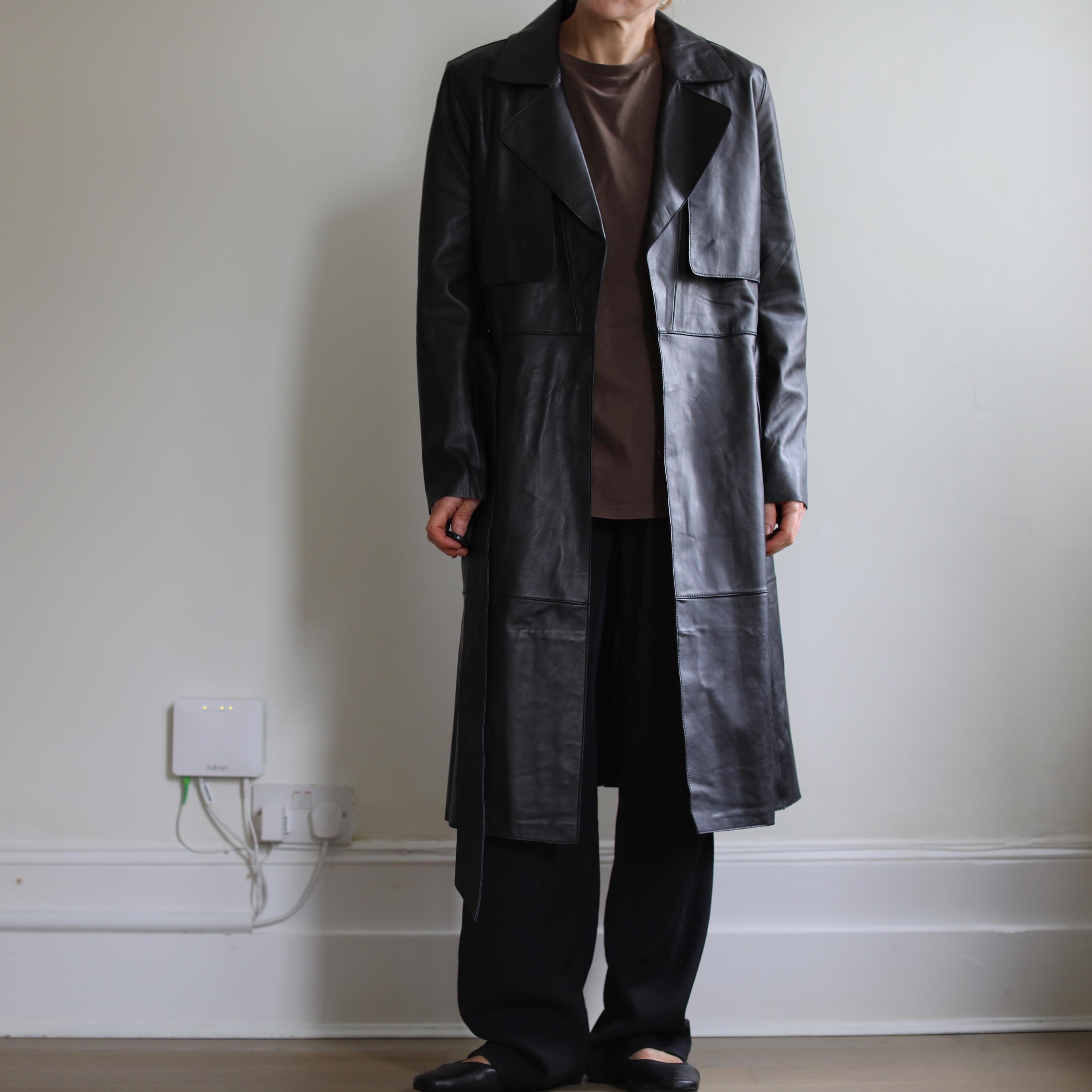 DKNY Black Leather Trench Coat • Vintage Donna Karan Leather Coat