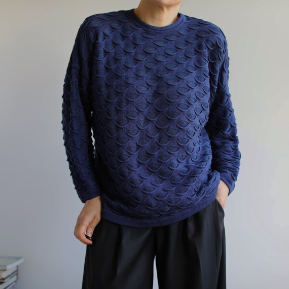 Vintage navy blue textured pullover jumper. Origi… - image 6
