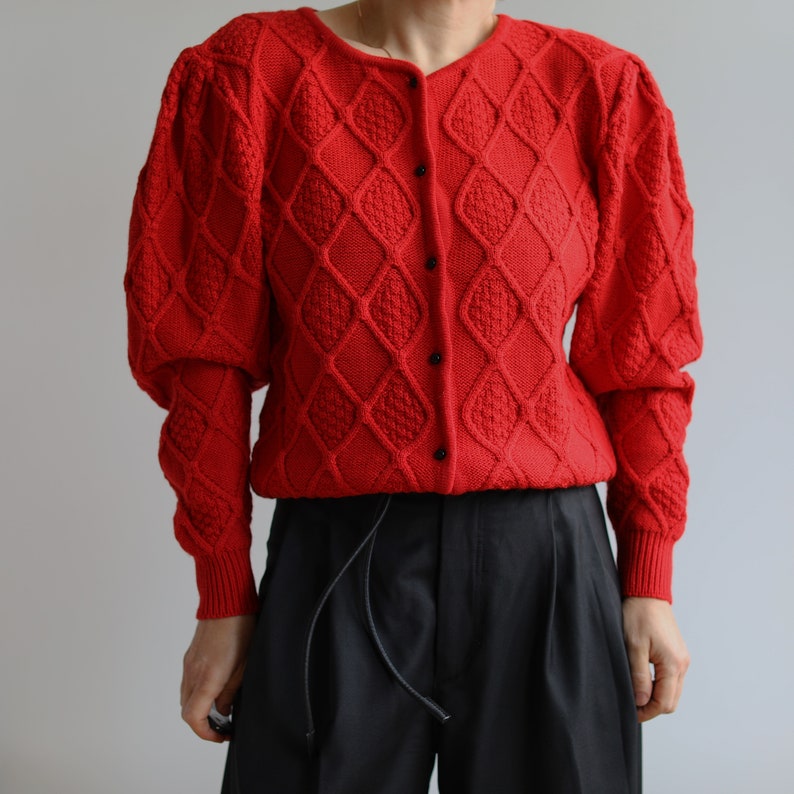 Vintage big sleeve Austrian red wool cardigan. Originally womens size S / M. 90s era. image 2