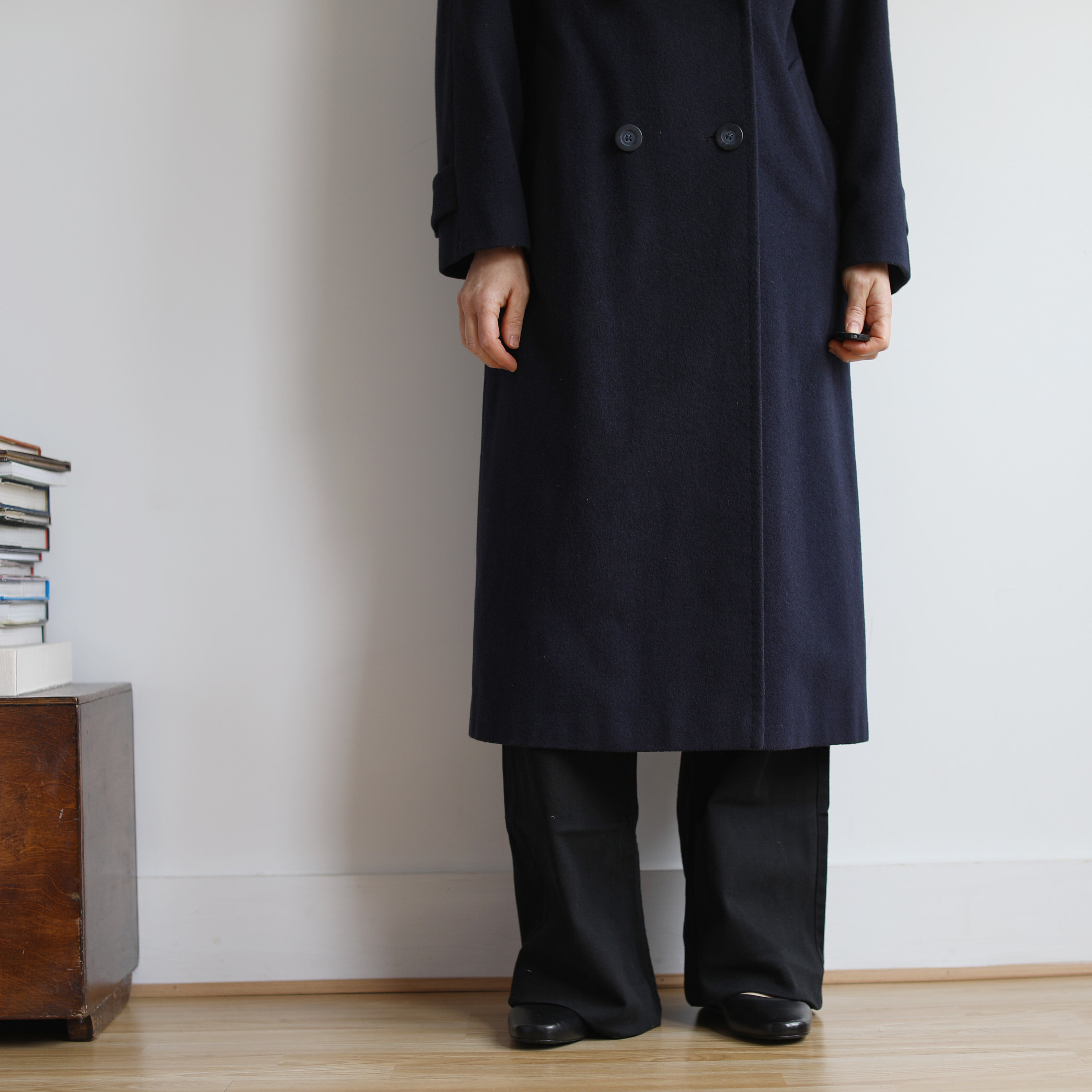 Vintage Navy Blue Wool Double Breasted Winter Coat
