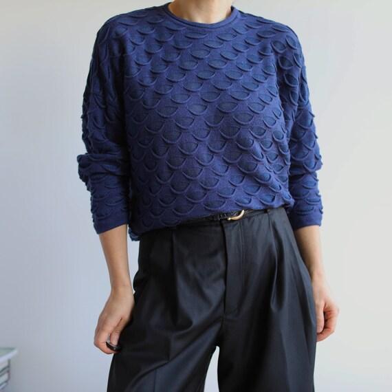 Vintage navy blue textured pullover jumper. Origi… - image 5