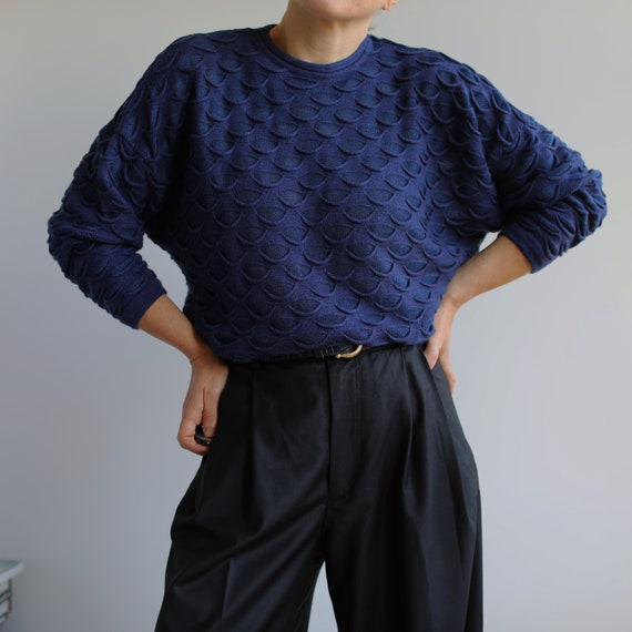 Vintage navy blue textured pullover jumper. Origi… - image 1