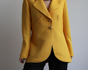 Vintage Dior Yellow Designer Blazer. Women Size S / Small M
