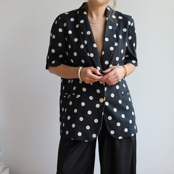 Vintage Polka Dot Cotton Blazer: Short Sleeve 00s Style