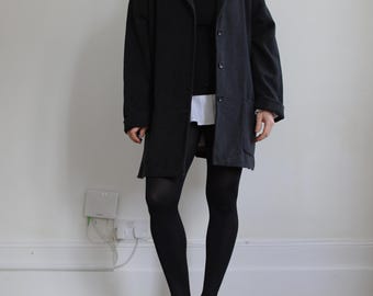 Vintage 90s Dark Grey Coat, Wool Blend, Chic Button Closure, Size