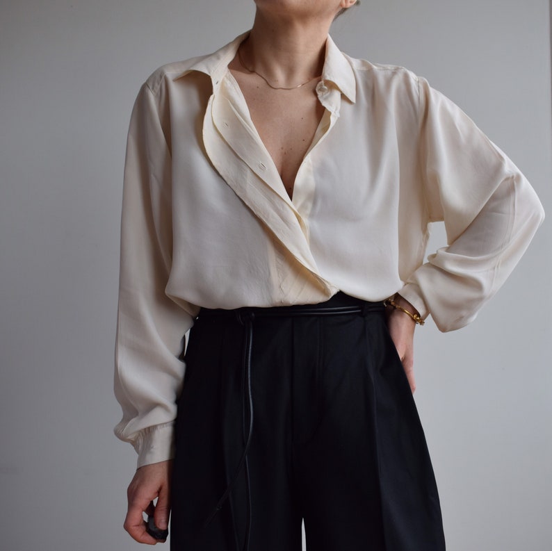 Vintage silk cream blouse. Originally womens size M / L. 90s era. image 1