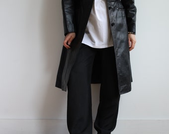 【希少品】Vintage Leather Long Trench Coat Vintage Black Leather Long Trench Coat. Originally Women's