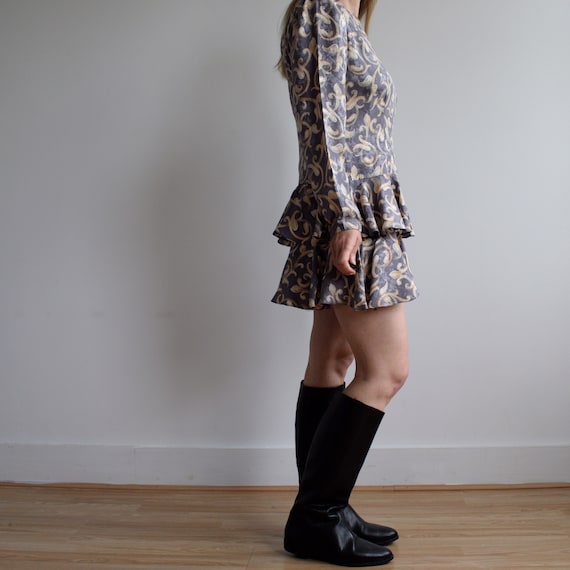 vintage silk mini dress 80s Vintage Silk Mini Dress: Turquoise Floral Embossed Party Dress