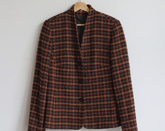 Vintage Houndstooth Blazer: 90s Wool Blend, Size M