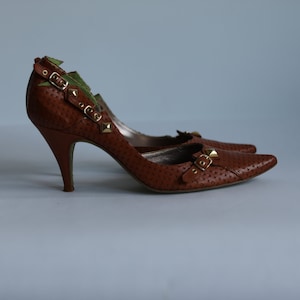 Vintage Italian brown soft leather high heels shoes. Women size 37 / UK 4.