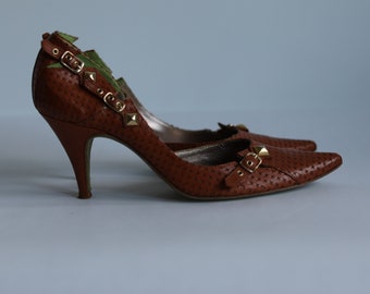 Vintage Italian brown soft leather high heels shoes. Women size 37 / UK 4.