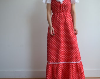 Vintage maxi summer cotton red dress. Originally women’s size S / M. 70’s era.