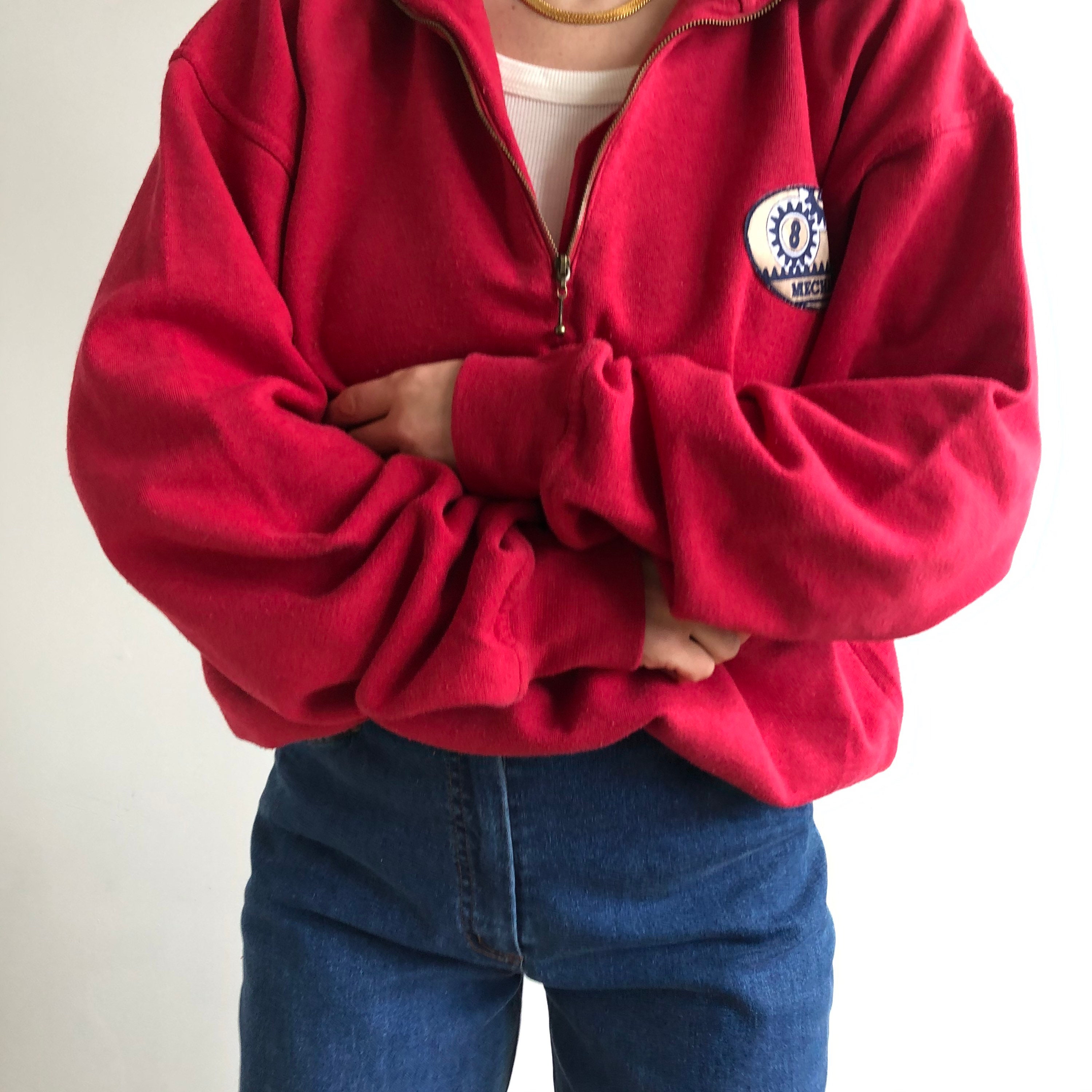 red sweatshirt and sweatpants set