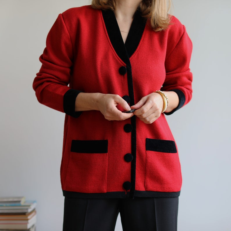 Vintage red wool cardigan. Originally womens size M. Early 90s era. image 1