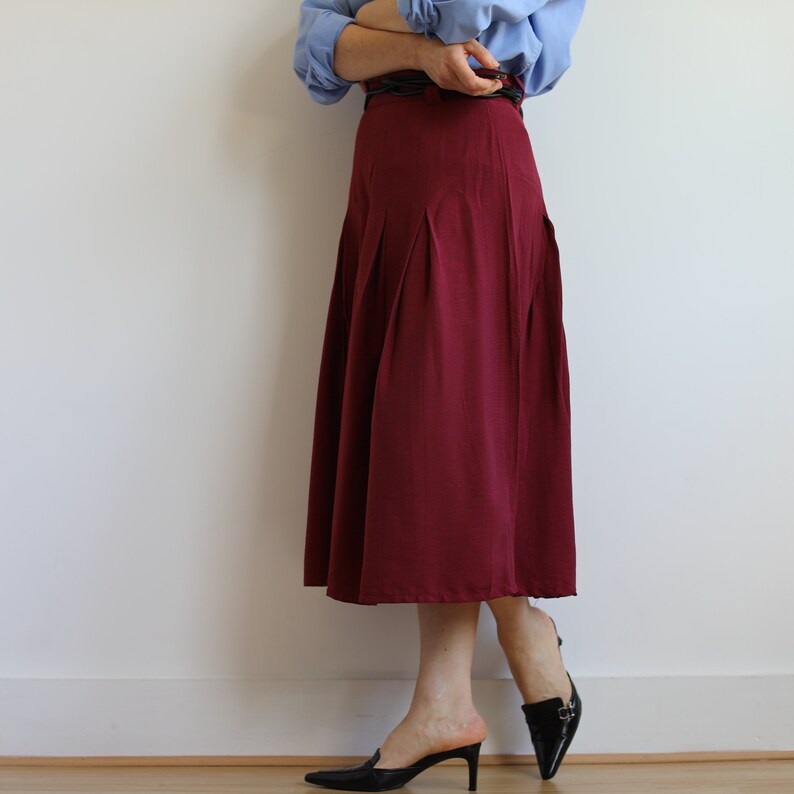 Vintage burgundy mid length skort. Originally womens size S / M. 90s era. image 2