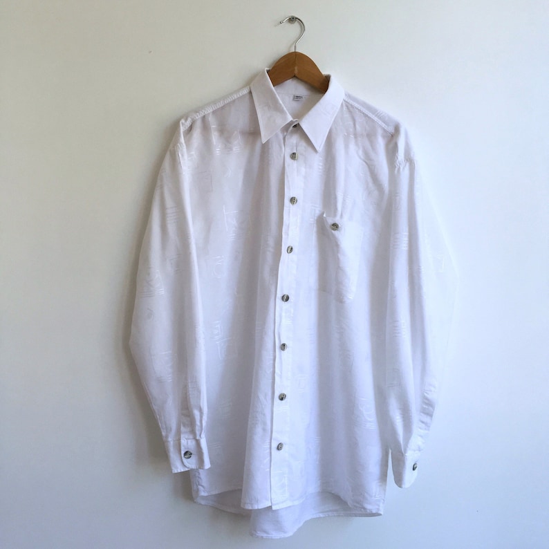 Men/'s size L Early 90/'s era. Vintage oversized white shirt Women/'s size up to XXL