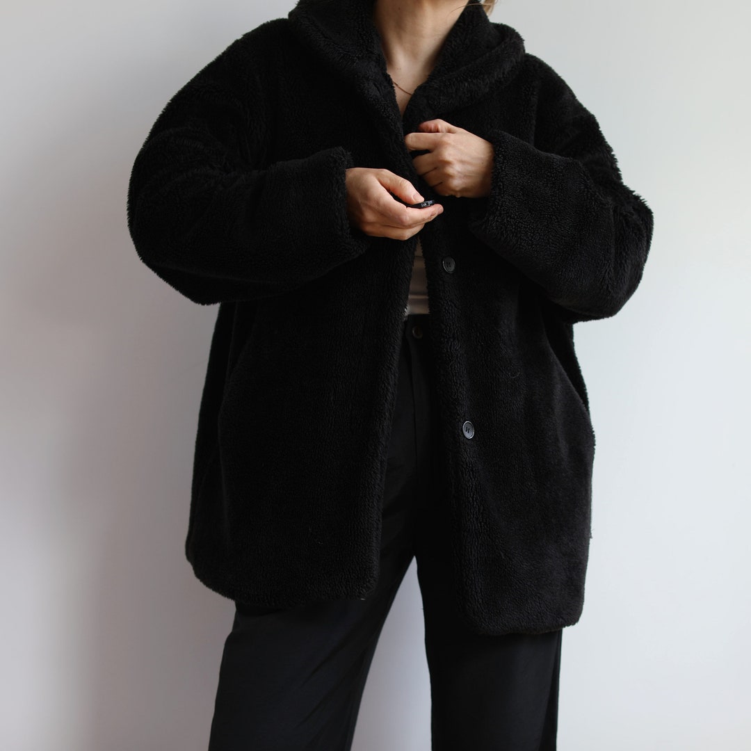 Vintage Black Teddy Bear Coat. Originally Womens Size M. 80s Etsy