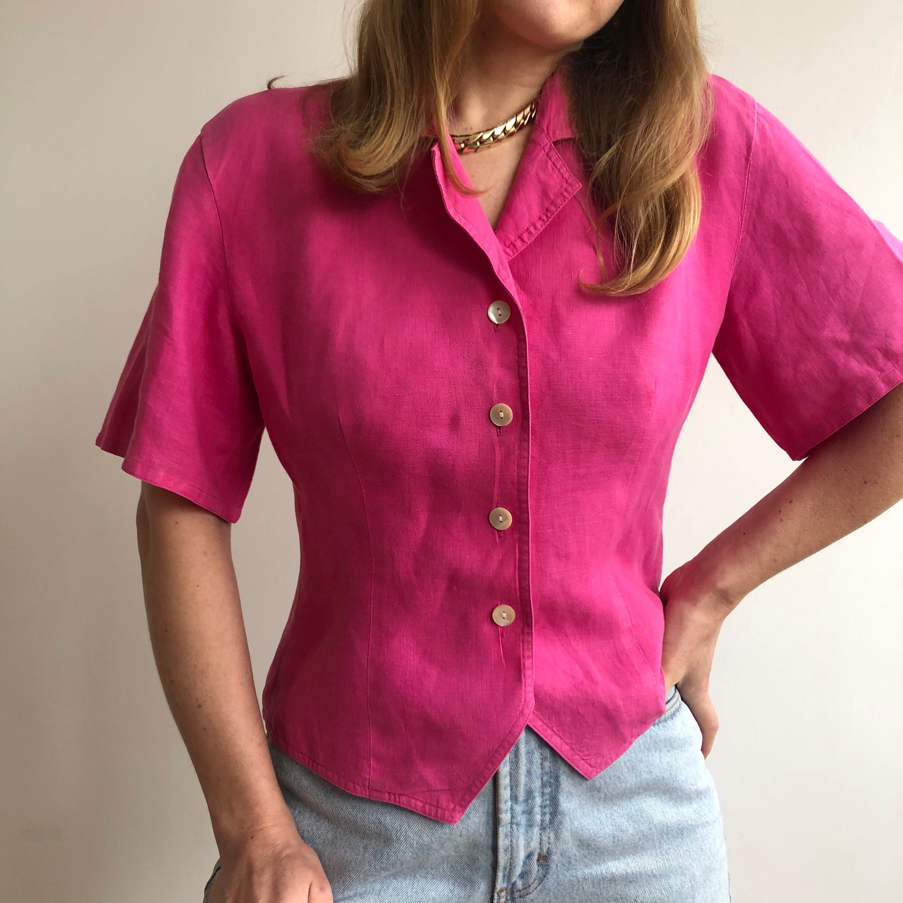 Vintage linen blouse. Originally womens size S. 90s era. Etsy