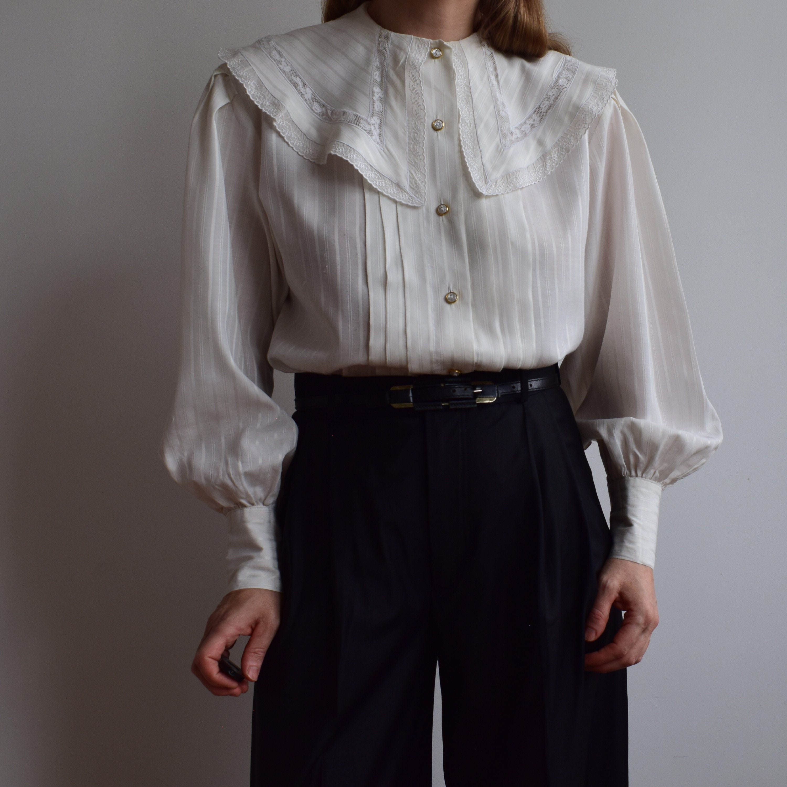 Vintage Cream Blouse With Big Sleeves and Collar. Originally - Etsy UK