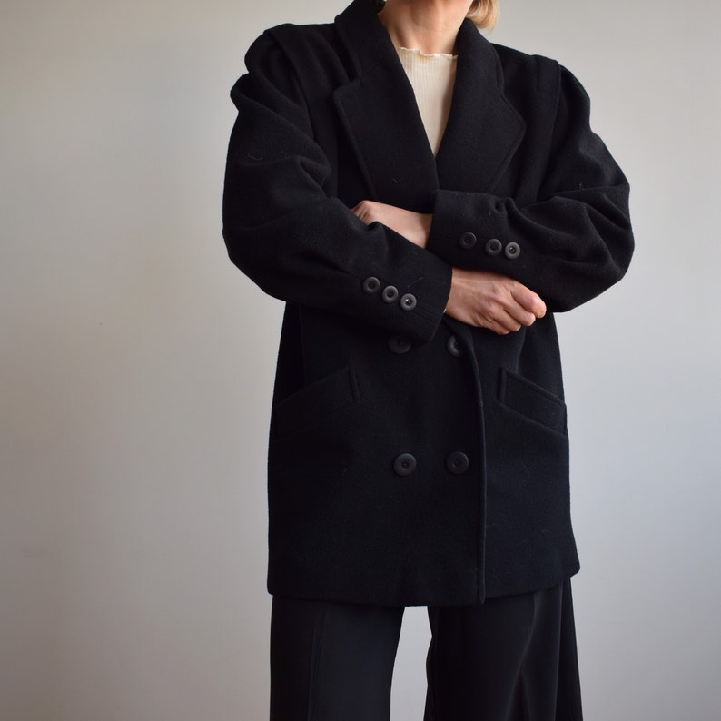 Vintage black wool coat. Originally womens size M / small L. Early 90s era. image 3