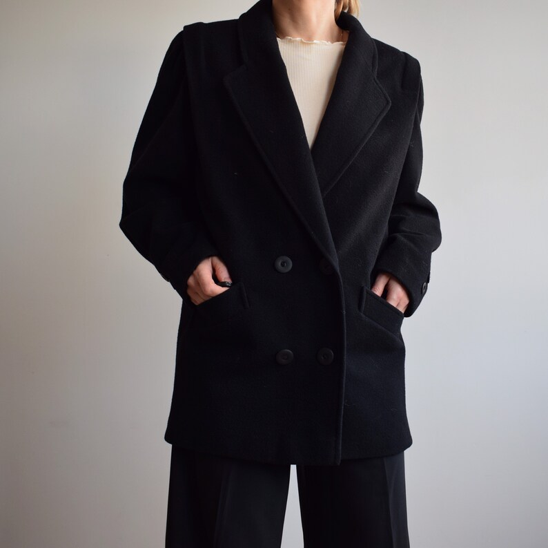 Vintage black wool coat. Originally womens size M / small L. Early 90s era. image 7