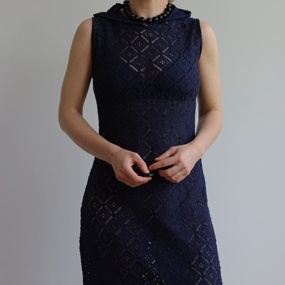 Vintage crochet navy blue dress with hood. Origin… - image 8