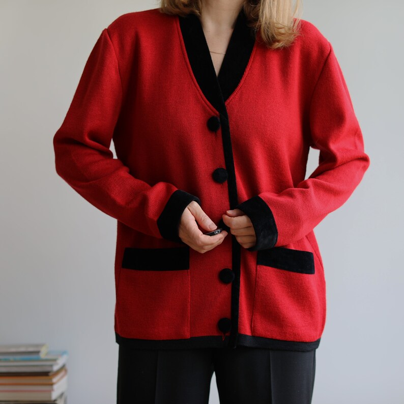 Vintage red wool cardigan. Originally womens size M. Early 90s era. image 3