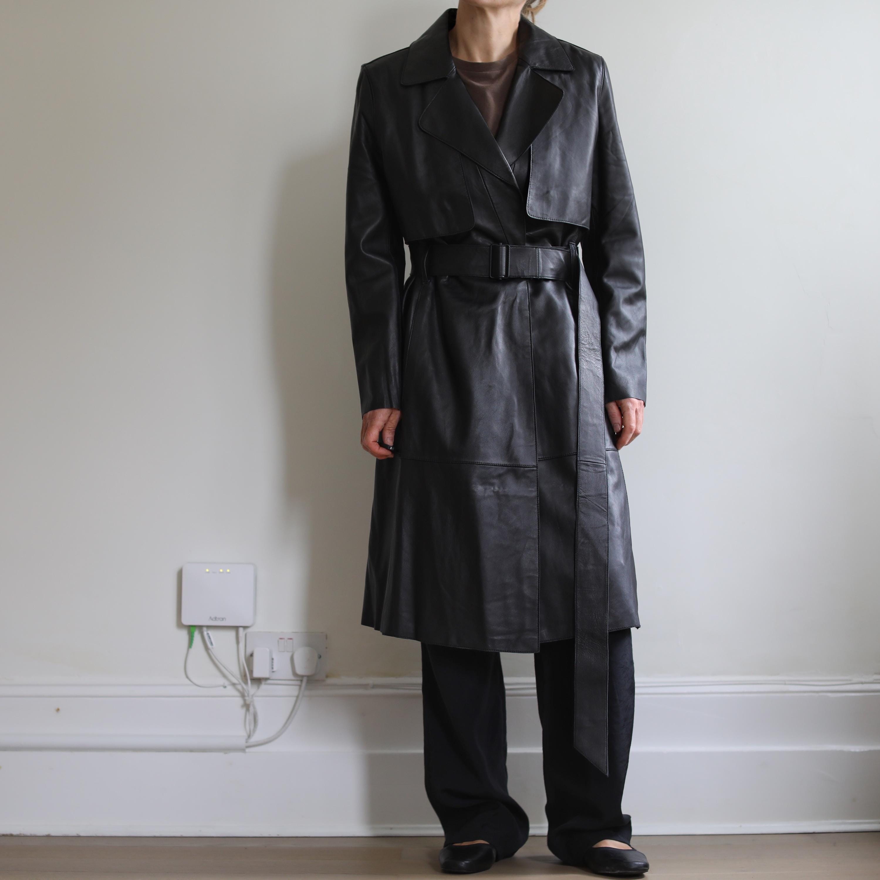 DKNY Black Leather Trench Coat • Vintage Donna Karan Leather Coat