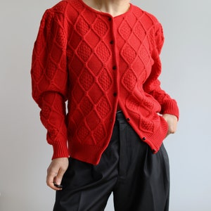 Vintage big sleeve Austrian red wool cardigan. Originally womens size S / M. 90s era. image 5