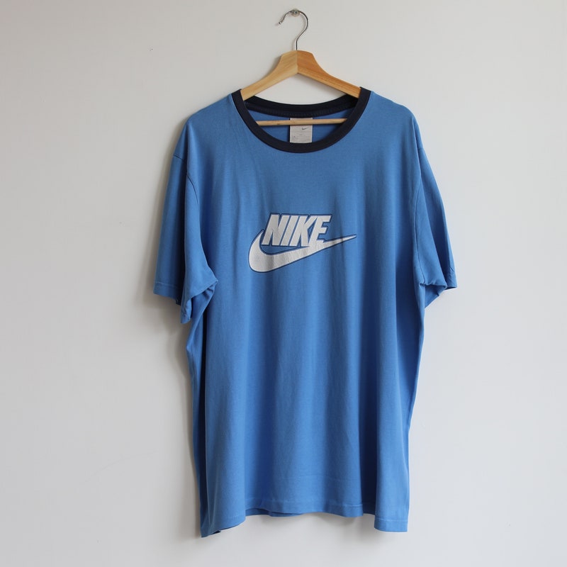 Nike Ringer T-shirt, size L for men cotton blue type Vintage Second Hand
