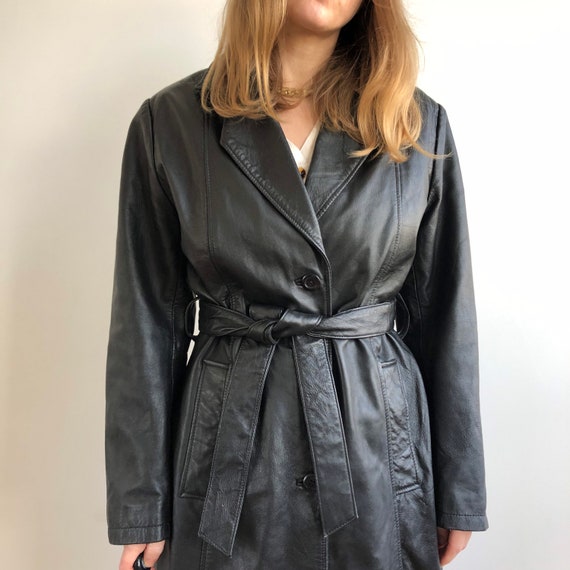 Vintage black leather trench coat. Originally wome