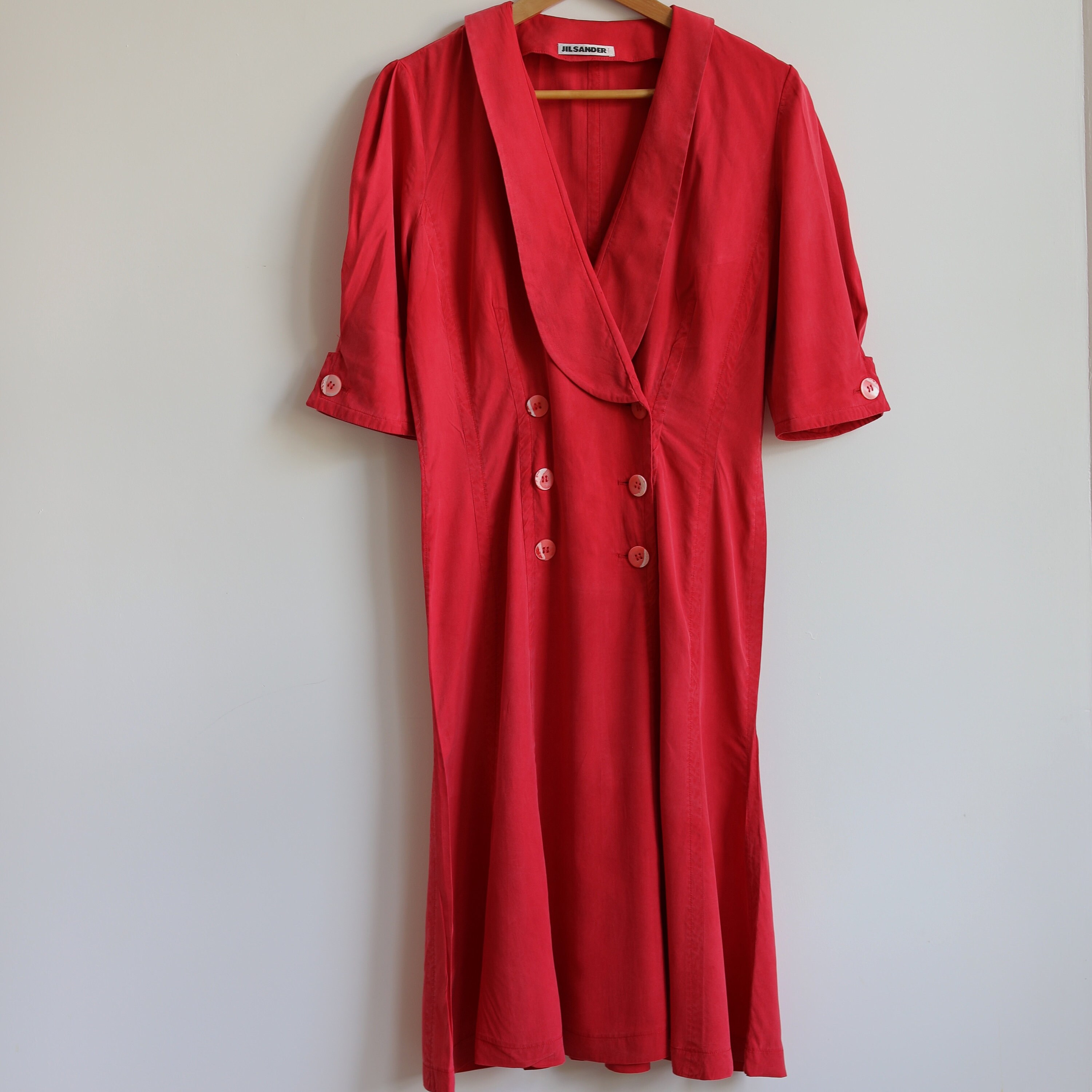 Vintage Designer Red Silk Midi Jil Sander Summer Dress
