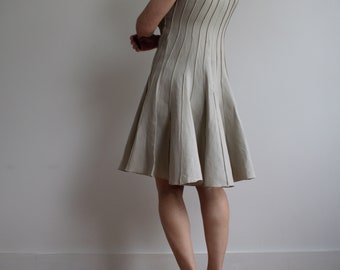 Vintage Calvin Klein Beige Midi Dress: 90s Full Skirt (S/M) - Etsy