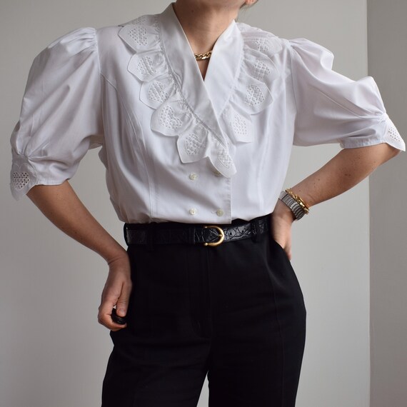 Vintage White Blouse With Puffy Sleeves 