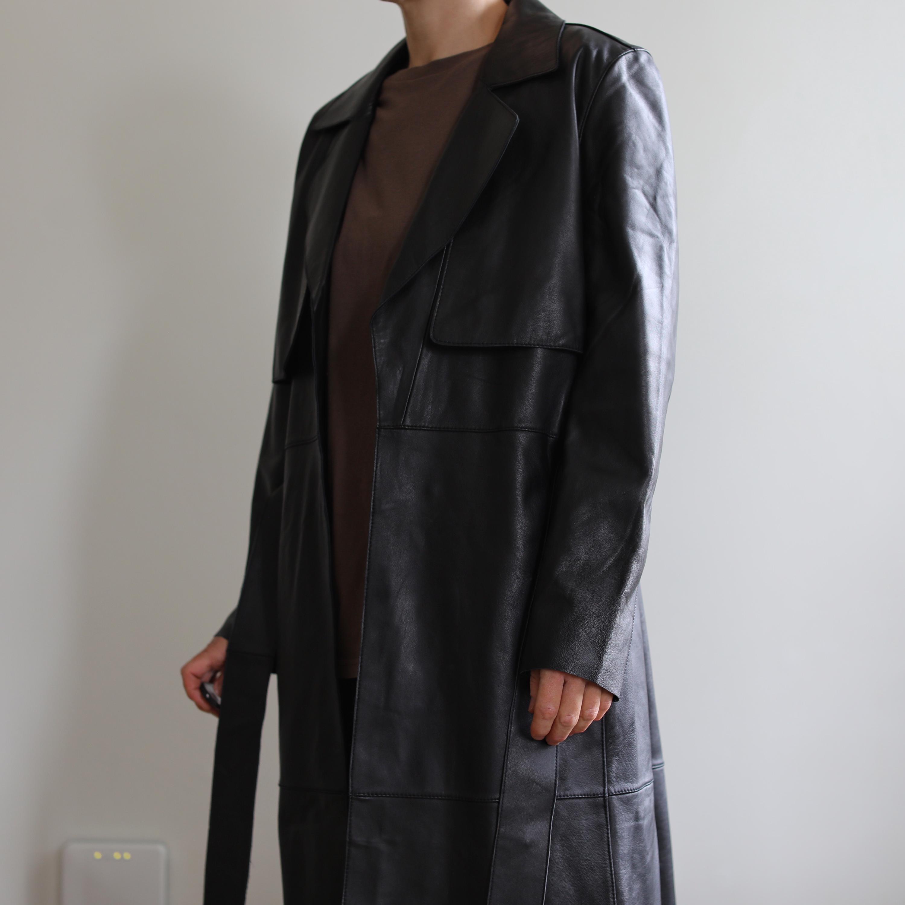 DKNY Black Leather Trench Coat • Vintage Donna Karan Leather Coat