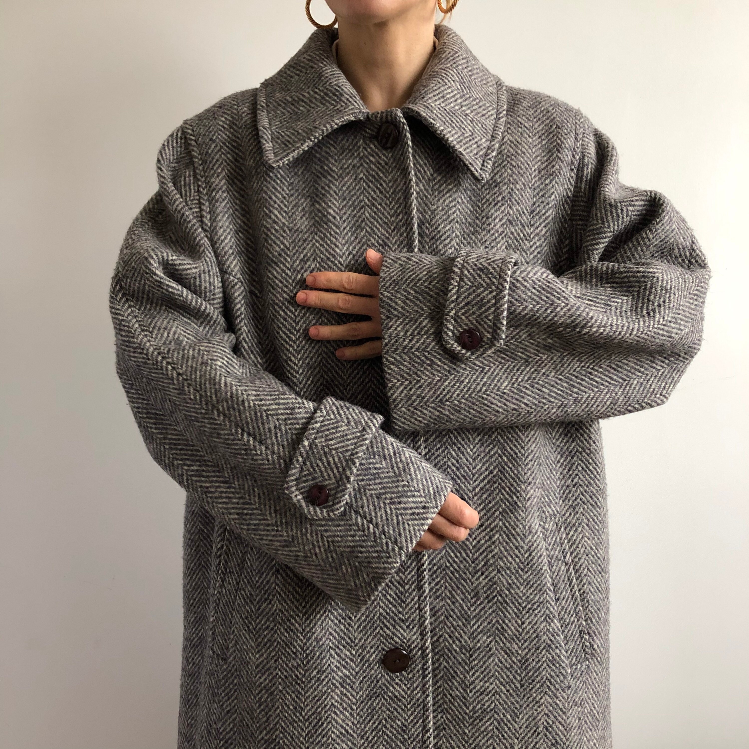Image of Vintage Tweed Oversized Wool Coat. Originally Women’S Size L/Xl. ’S Era